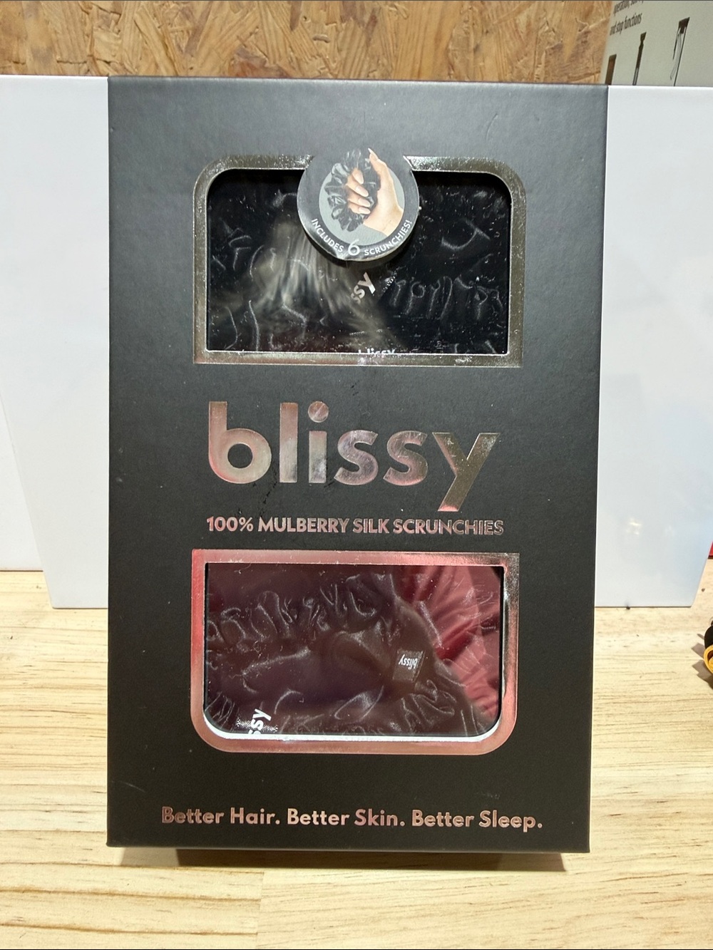 NWT Blissy 100% Mulberry Silk Scrunchies Set Black New In Box
